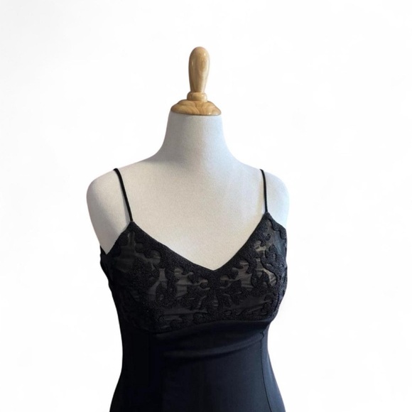 VTG Y2K Betsy & Adam Black Beaded Slip Gown Sz 10 Mesh Prom Evening Maxi Dress - Picture 3 of 5